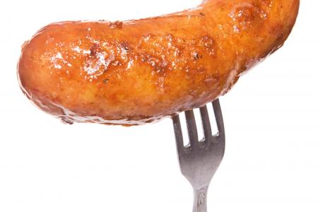 Sausage on fork