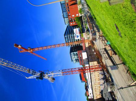 Scanning north across construction north of Queen, between Broadview and the DVP, 2017 06 03 A -ah