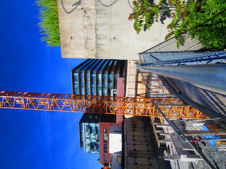 Scanning north across construction north of Queen, between Broadview and the DVP, 2017 06 03 C -al