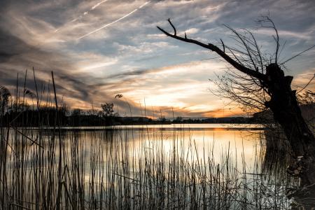 Scenic View of Lake Against Sky during Sunset