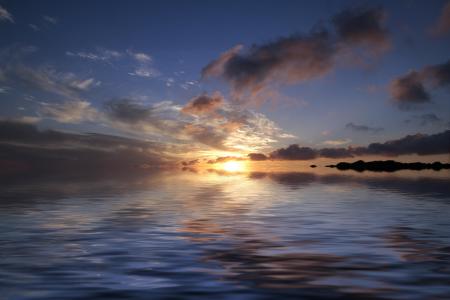 Sea Near Island during Sunset