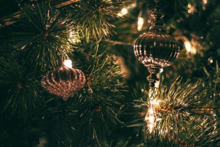 Selective Focus Photography of Christmas Baubles With String Lights