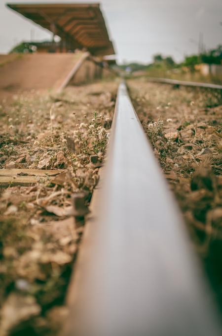 Selective-focus View of Train Station from a Rail