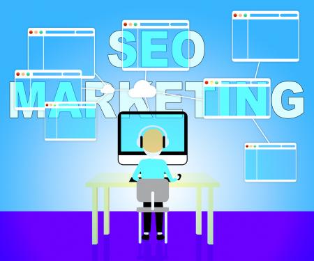 Seo Marketing Shows Search Engines 3d Illustration