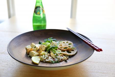 Shabu Shabu on Plate Beside Chopstick and Soda Bottle