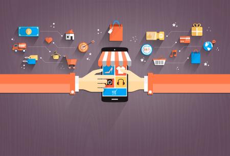 Shopping with Smartphone Flat Design