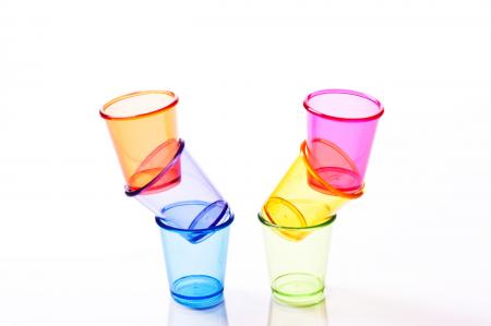 Shot glasses and drinking glasses.