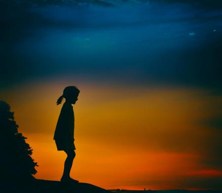 Silhouette of Girl during Night Time Painting