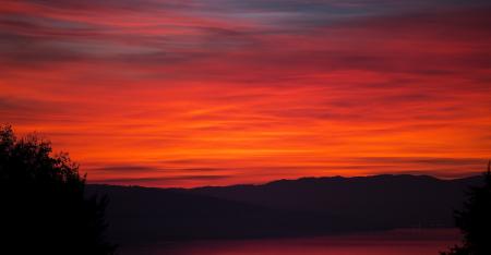 Silhouette of Mountain Near Body of Water during Sunset