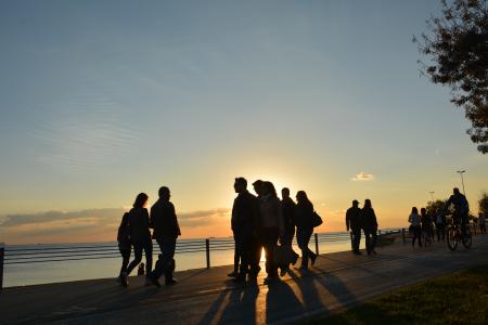 Silhouette of People Near Seashore during Sunset