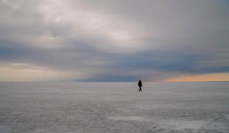 Silhouette of Person Walking on Vast Land