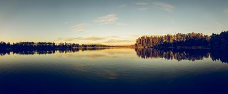 Silhouette of Trees Beside Body of Water Under Clear Blue Sky