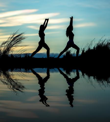 Silhouette Of  Women on Lake Against Sky