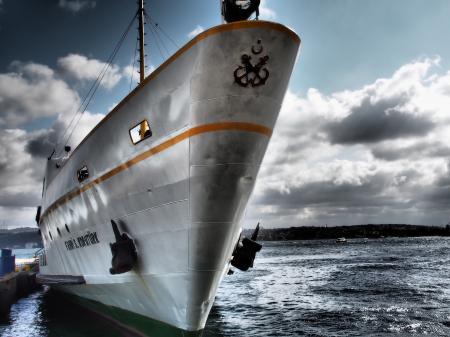 Silver Metal Battleship on Water