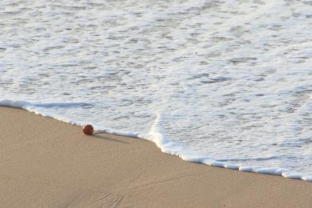 small ball on the beach near the water