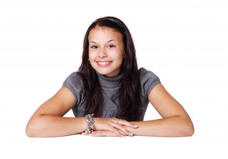 Smiling Brunette Girl in Gray