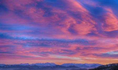 Snow Cap Mountain Under Nimbus Clouds