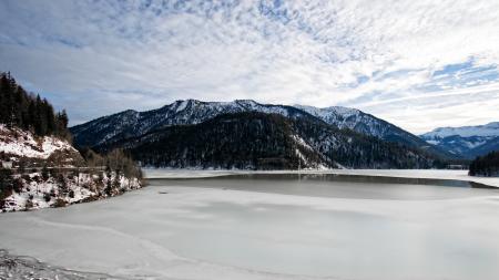 Snow Mountain With White Cloudy Sky