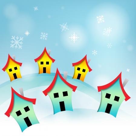 Snowy Houses Represents Household Home And Housing