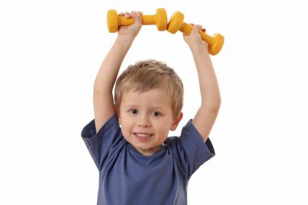 Son Plays Dumbbells