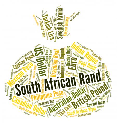 South African Rand Indicates Exchange Rate And Coinage