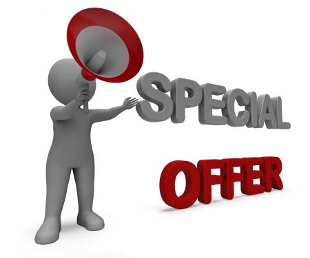 Special Offer Character Shows Bargain Offering Or Discount