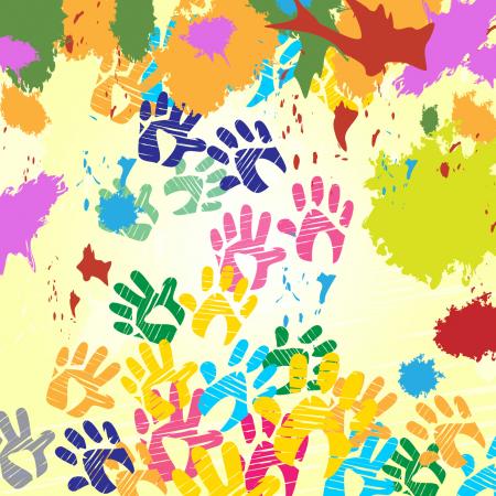 Splash Handprints Indicates Colorful Blobs And Human