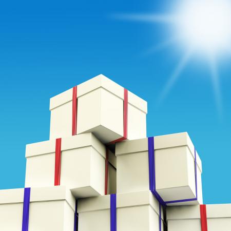 Stack Of Giftboxes With Sun And Sky Background As Presents For The Fam