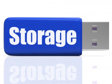 Storage Pen drive Shows Data Backup Or Warehousing