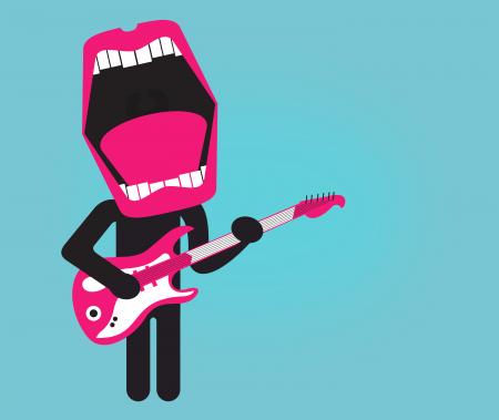 Stylized singer playing electric guitar