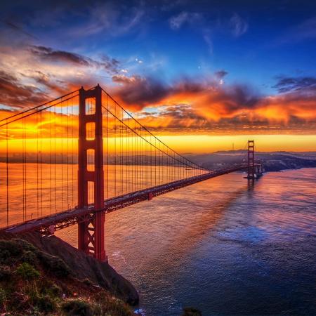 Sunset behind bridge