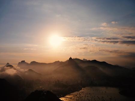 Sunset Over the City and Mountains