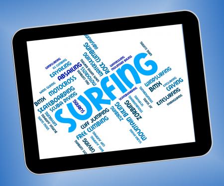 Surfing Word Represents Surfer Watersports And Beach