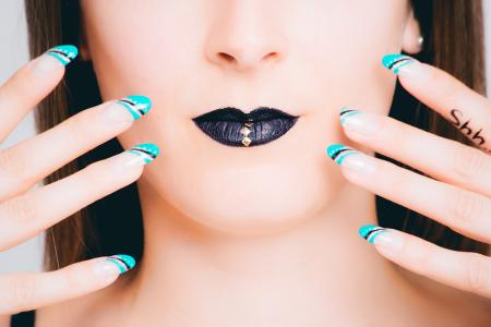 Teal, Black, and White Nail Art