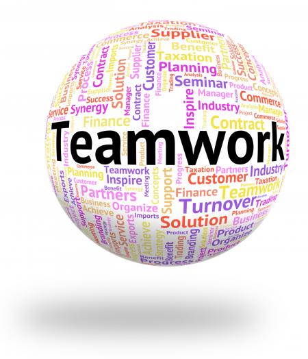 Teamwork Word Represents Wordcloud Unity And Together