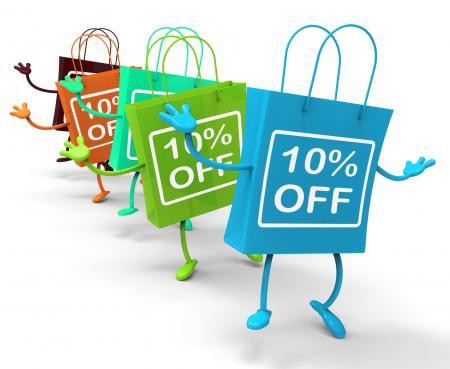 Ten Percent Off On Colored Shopping Bags Show Bargains