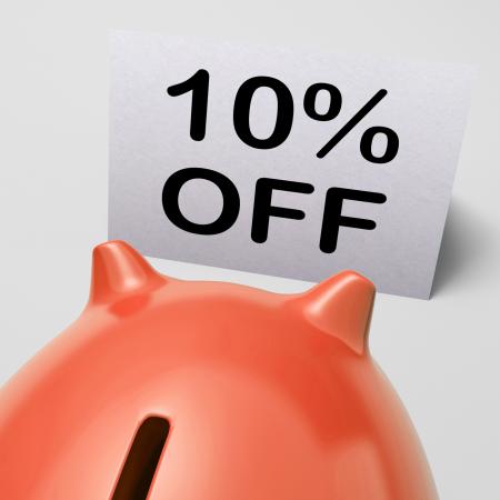 Ten Percent Off Piggy Bank Means Save 10