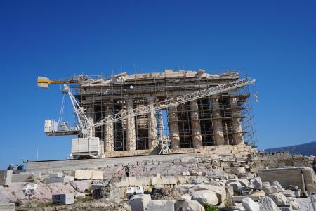 The Parthenon undergoing repairs