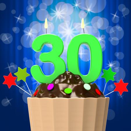 Thirty Candle On Cupcake Shows Sweet Celebration Or Event