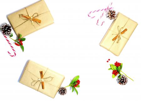 Three Beige Gift Boxes