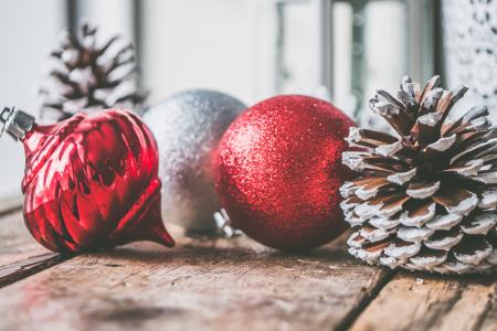 Three Red and Gray Bauble Ornaments