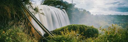 Timelapse Photo of Water Falls Between Trees