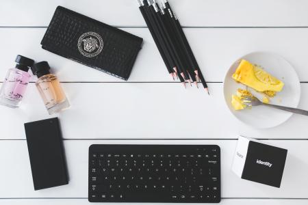 Top view of desk with copy space