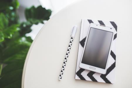 Top view of mobile phone with empty screen