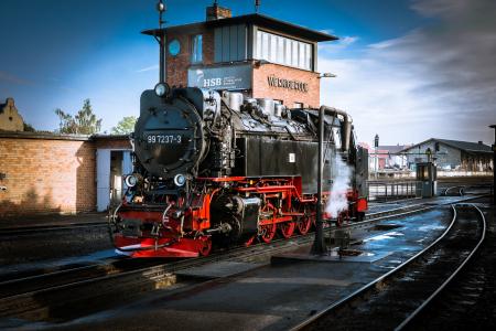 Train on Railroad Tracks Against Sky