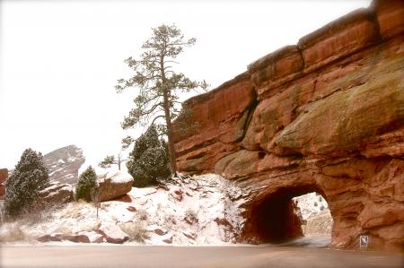 Tunnel through the Snowy Red Rocks