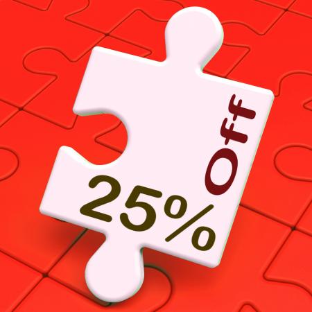 Twenty Five Percent Off Puzzle Means Reduction Or Sale 25
