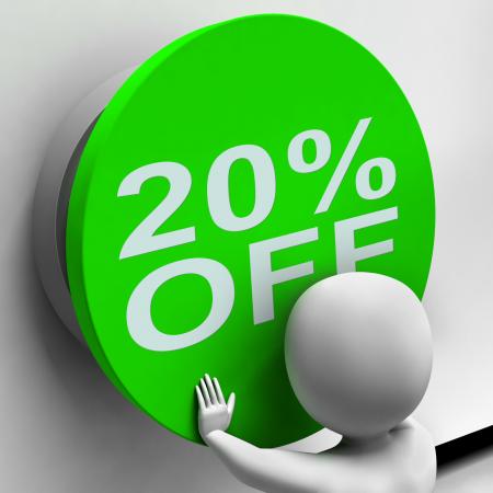 Twenty Percent Off Button Shows 20 Price Reduction