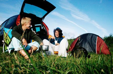 Two girl camping holiday