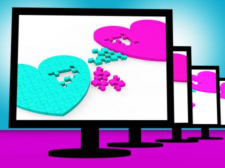 Two Hearts On Monitors Showing Celebrities Romances